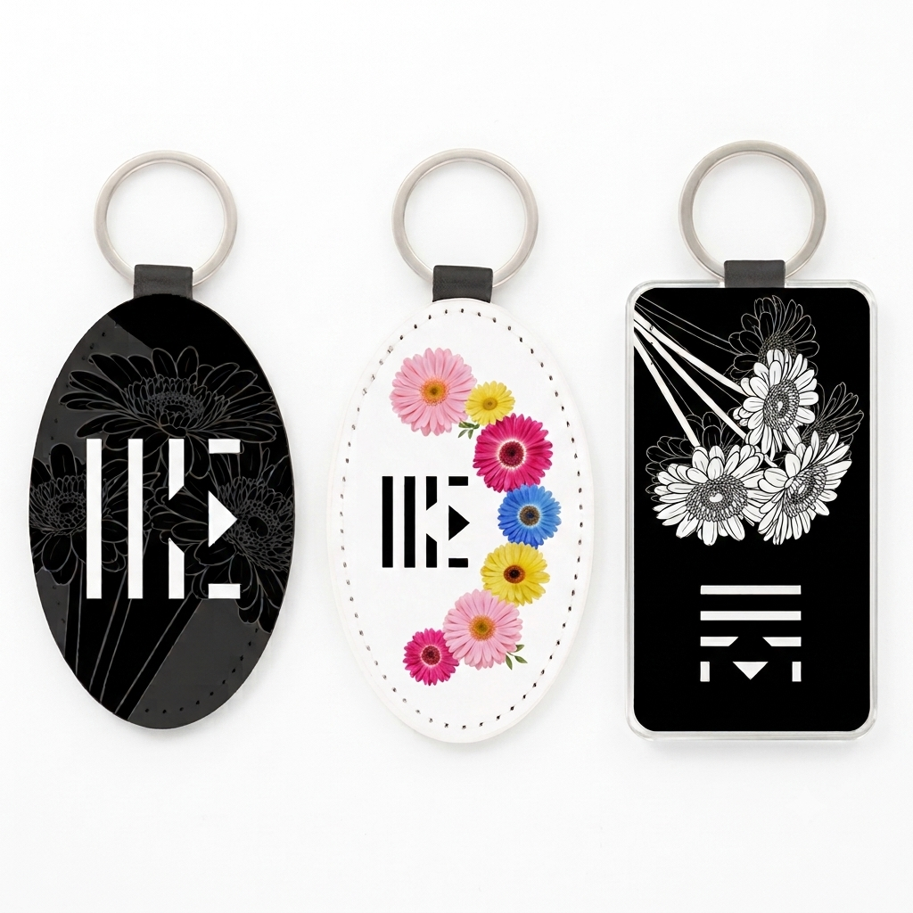 【IKE THE LIVE2】Synthetic Leather Keyring（黒／白／スクエア）